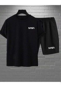 Resim Hırsch Unisex Siyah Alt Üst Nasa Baskılı Şort T-shirt Takım Siyah 