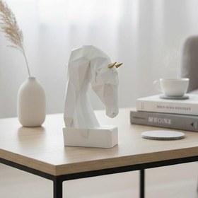 Resim Dekoratif Kitap Tutucu Kübit At Figürlü Biblo Beyaz Gold Detaylı 