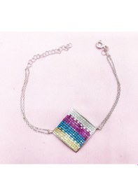 Resim Oriental Kuyumculuk Jewellery Renkli Taşlı Kare Üçgen Gümüş Bileklik Rose 