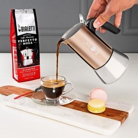 Resim Bialetti - Venus: 6 Cups Ocak Üstü Espresso Pişirici - 235ml - Kahverengi, Gümüş Renk - Paslanmaz Çelik Gövde - Patentli Güvenlik Valfi - Tüm Ocak Türleri İçin Uygundur (İndüksiyon Dahil) 