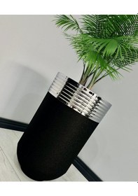 Resim Elegant Dekoratif Krom Darbuka Siyah Saksı 70cm 