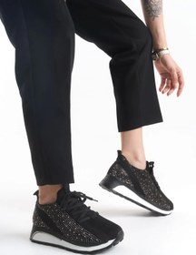 Resim Genel Markalar Alya Bağcıklı Ortopedik Taban Taşlı Kadın Sneaker Spor Ayakkabı Bt - Siyah 