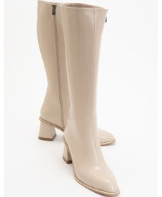 Resim Paradis Bej Cilt Kadın Kalın Topuklu Çizme Bej Cilt 