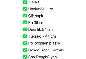 Resim Akdenizpos Tekerlekli Plastik Market Alışveriş El Sepeti 54 Litre Kırmızı 1 Adet 