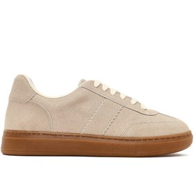 Resim Derimod Kadın Bej Bağcıklı Kalın Tabanlı Süet Sneaker 25AFE145210 