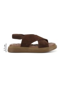 Resim Gönderi(R) Gönderi R Kadın Kahve Süet Çapraz Bantlı Dolgu Taban Hakiki Deri Comfort Sandalet Dyza72745288 Kahverengi 