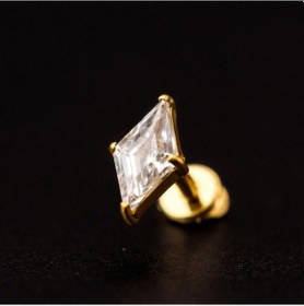 Resim Yüksek Kalite G23 Titanium Baklava Zirkon Altın Titanyum 6 X 1.2 MM Labret Piercing Altın 