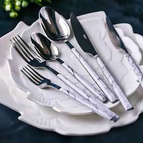 Resim Nehir Mermer Desenli 36 Parça Çatal Kaşık Bıçak Seti - Beyaz 