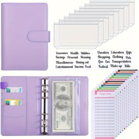 Resim Paralı Malzeme Zarfları, Etiketler ve Harcama Sayfaları ile A6 PVC Bütçe Cilti - Finansal Planlama için Fermuarlı Para Düzenleyici, Makbuz Depolama, Kimlik Tutucuları - Günlük Kullanım için Lavanta Para Tasarrufu Planlayıcısı, Para Tasarrufu Cildi 