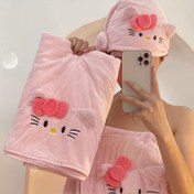 Resim Hellokitty 3 Parça Banyo Havlu Seti - Yumuşak Mercan Polar, Saç Kurutma Kapağı ve Sarılama Havlusu Dahil, Ev veya Yurt Kullanımı İçin Mükemmel 