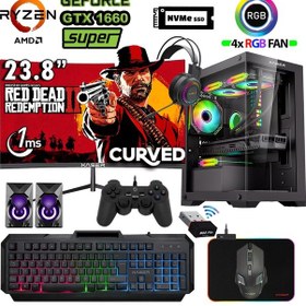 Resim Xaser Blood X140 R7-5700X 32 GB 1 TB M.2 SSD 6 GB GTX1660 23.8" Free Dos Masaüstü Oyuncu Bilgisayarı 