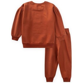 Resim Cigit Etiket Detaylı Sweatshirt Takım 1-7 Yaş Kiremit Kiremit 