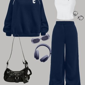 Resim 3 Parça Kızlar İçin Royal Mavi Yazılı Eşofman Takımı, Şişme Kazak ve Geniş Paça Pantolon - Rahat Yuvarlak Boyun Uzun Kollu Giyim, Beyaz Üst & Lacivert Alt, Çamaşır Makinesinde Yıkanabilir Kışlık Elbiseler, Günlük Ve Resmi Etkinlikler Için, Şık İdareci Sporcüsü Stili Sonbahar Ve Winter için Konforlu VE Modaya uygun, Kadınlar İçin Sonbahar Kıyafetleri, İki Parçalı Kadın Takım Elbise, Kadın Sonbahar Kıyafetleri, Kadınlar İçin Sonbahar Kıyafetleri, Kadın Giyim, Kazaklar, 