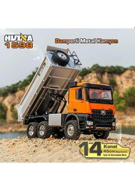 Resim Huına 1598 1/14 14ch 6x6 Full Metal Rc Rc Model Profesyonel Uzaktan Kumandalı Damperli Kamyon İş Makinası - 2.4g Full Fonksiyon Sesli Ve Işıklı 