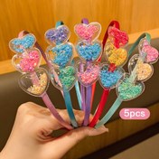 Resim 5 Paket Bal Kız Stili Kalp Şeklinde Parıltılı Saç Bantları, Karışık Renkli Düz Desen, Her Mevsim Günlük Giyim, Tekstil Olmayan PVC Malzeme, Gençler İçin Sevimli Moda Saç Aksesuarları 