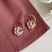 Resim Zarif Pembe Emaye Esintili Halka Küpeler - Vintage Tarzı, Günlük Kıyafetler için Bakır Saplı Alaşım 