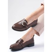 Resim Mio Gusto Kahverengi İnci Tokalı Kadın Günlük Düz Oxford Ayakkabı 