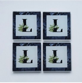 Resim Decorita Cam Bardak Altlığı L Harfli Tasarım 4'lü Takım 10 x 10 CM Çok Renkli 
