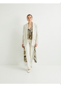 Resim Koton Oversize Blazer Ceket Tek Düğmeli Kapaklı Cepli Bej Çizgili 4sak50088uw Ekru 