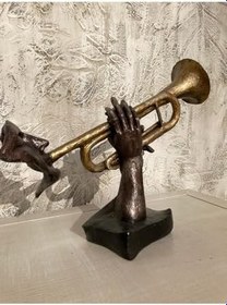 Resim wowocraft Trompet Çalan Eller Müzik Dekor Ürünü metalik 32 x 23 