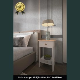 Resim B3 Concept Retro Serisi Özel Tasarım Tek Çekmeceli Yatak Yanı Komodin Safir Meşe - Kumtaşı 