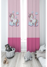 Resim Mekta Home Bebek Ve Çocuk Odası Bulutlu Unicorn Desenli 2 Kanat Fon Perde 