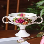 Resim 1 adet Zarif Vintage Çiçekli Kemik Çin Tatlı Kasesi Çift Saplı - Yuvarlak Tekrar Kullanılabilir Dondurma Bardağı Puding, Mousse, Meyve Salatası İçin - Ev, Restoran, Çay Partisi İçin Mükemmel - Sadece Elde Yıkama, Noel, Cadılar Bayramı, Şükran Günü, Sevgililer Günü, Anneler Günü İçin İdeal, Dondurma Servis Kabı, Çay Partisi Aksesuarı, Dekoratif Sofra Takımı, Dayanıklı Sofra Takımı, Bardak, Tasse 