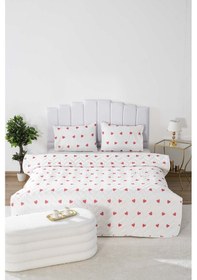 Resim Rivaistanbul Kırmızı Kalpli Çift Kişilik Pamuklu Kapitone Pike & Yatak Örtüsü Kırmızı 