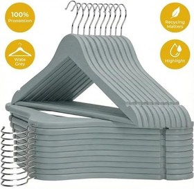 Resim Orret Home 6 Adet Ahşap Görünümlü 360° Döner Plastik Elbise Askısı | Esnek ve Dayanıklı Mont Kaban Askısı | Ağır Hizmet Tipi Gardrop İçi Kıyafet Askısı (6, Gri) 