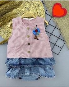 Resim 6-9-12-18 Ay Gül Rozet Detaylı Kot Kilotlu Etek Kız Bebek Elbisesi 001 