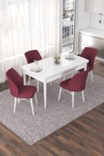 Resim Canisa Nef Serisi 70x114 Açılabilir Mdf Beyaz Mutfak Masası Takımı Ve 4 Bordo Sandalye 