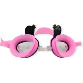 Resim Çocuk Yüzücü Gözlüğü Silikon Taşıma Çantalı Pembe Kuğu - 9014 (Lisinya) 