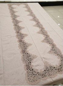 Resim Almila Home Fransız Dantel Kadife 160X260 Masa Örtüsü Pudra A4 