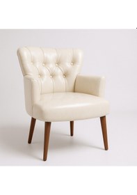 Resim Azra Mobilya Berjer -deri - Ahşap Ayak - Ofis Büro Koltuğu -misafir Koltuğuderi - Krem Krem 