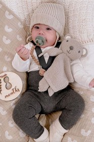 Resim Minytrendy 2'li Set Kız Erkek Bebek 4 Mevsim Çapraz Askılı Esnek Triko Bebek Tayt Pantolon Yenidoğan Tulum 