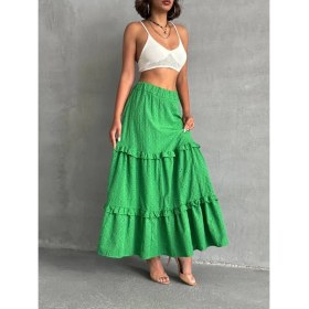 Resim Luord-Store Fırfırlı Brodeli Astarlı Uzun Etek Yeşil S255047 