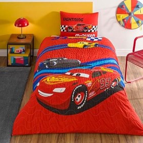 Resim TAÇ Disney Cars Race Track Standart Pamuk Nevresim Takımı, Kırmızı, Tek Kişilik 