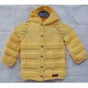 Resim Gümüş Düğme Unisex Bebek Sarı El Örgü Hırka 
