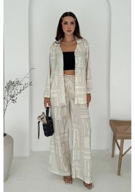 Resim Asprin Fashion Geometrik Desen Modal Saten Takım Beyaz Beyaz 