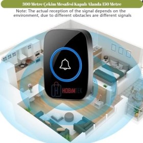 Resim Storemax Kablosuz Kapı Zili Uzaktan Kumandalı 300 Metre Yüksek Sesli 110DB LED Işıklı Tak Çalıştır Zil 