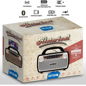 Simex Historical FM Radyo/Bluetooth Hoparlör Gümüş