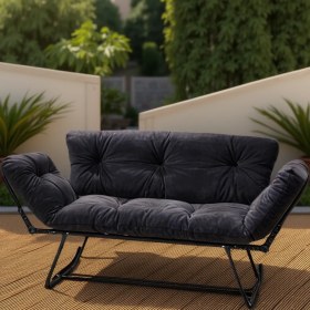 Resim Katlanır Yataklı Ikili Kanepe – Mekanizmalı Çekyat Koltuk, Füme, Ergonomik ve Çok Amaçlı Tasarım 