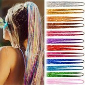 Resim 12 Renkler 2000 Tel Parlak Tinsel Saç Uzantıları Peri Parıltılı Kadınlar Için Renkli Saç Vurguları Noel Yeni Yıl Cosplay Partisi Sentetik Saç 