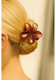 Resim Metalik Bakır Renk Lotus Mandal Saç Tokası 8 Cm Şık Ve Dayanıklı Kahverengi 