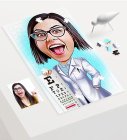 Resim Kişiye Özel Bayan Göz Doktoru Karikatür 240 Parça A3 Puzzle - 1 