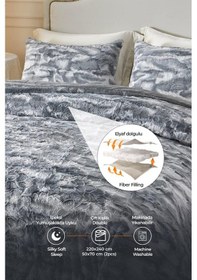 Resim Evlen Home Çift Taraflı Kişilik Kürk Yorgan Uyku Seti Yumuşak Dolgulu Wellsoft Peluş 3 Parça Mia Antrasit Gri 