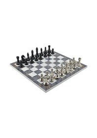 Resim Gifthome Premium Black Metal Klasik Satranç Takımı Ve Gri Mermer Desenli Mdf Satranç Tahtası 37x37 Cm. 