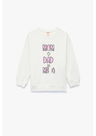 Resim Koton Kız Bebek Pamuklu Uzun Kollu Bisiklet Yaka Baskılı Sweatshirt Ekru 