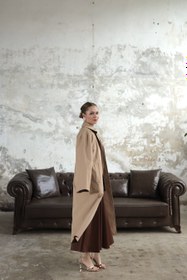 Resim Desenli Astarlı Oversize Trençkot Bej - standart 