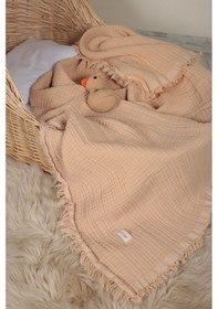 Resim Müslin Püsküllü 4 Katlı Müslin Battaniye 90x120 Cm - Ze4katlı Bej 